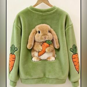 Plush Bunny Blanket with Carrot Graphic - Green